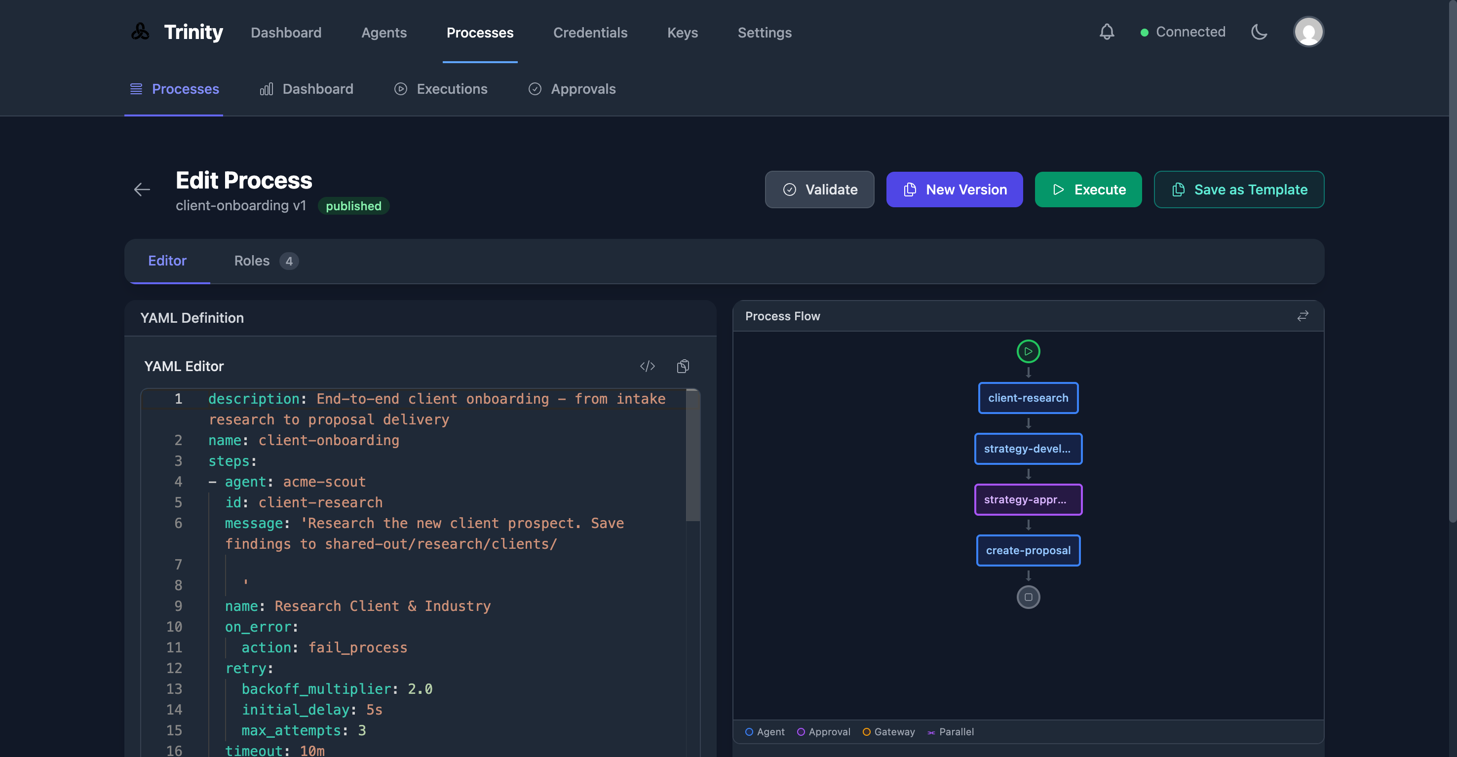 Trinity Process Editor with YAML and visual flow